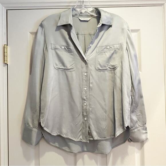 Club Monaco Carpenter Shirt Cloud Gray Silver Long Sleeve Button Front Top SMALL - Picture 13 of 13